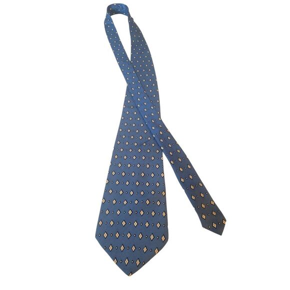 Woodward Mens‎ Tie Necktie Pre-Loved Luxury Blue Yellow Geometric Suit Casual - Picture 3 of 12